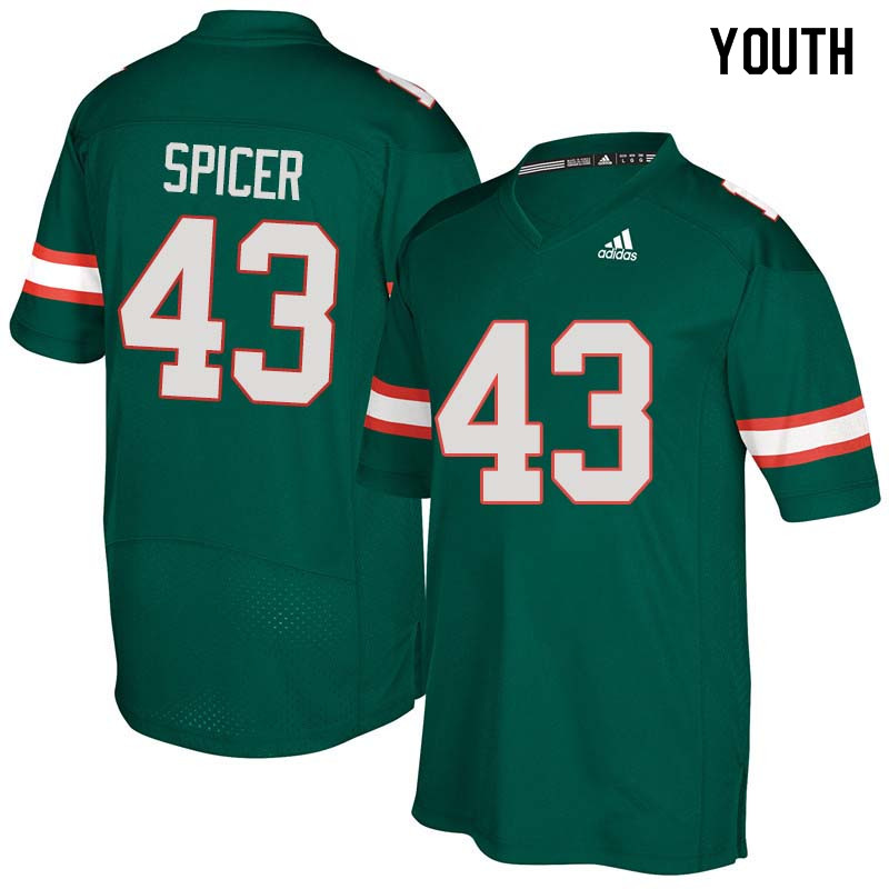 Youth Miami Hurricanes #43 Jack Spicer College Football Jerseys Sale-Green - Click Image to Close